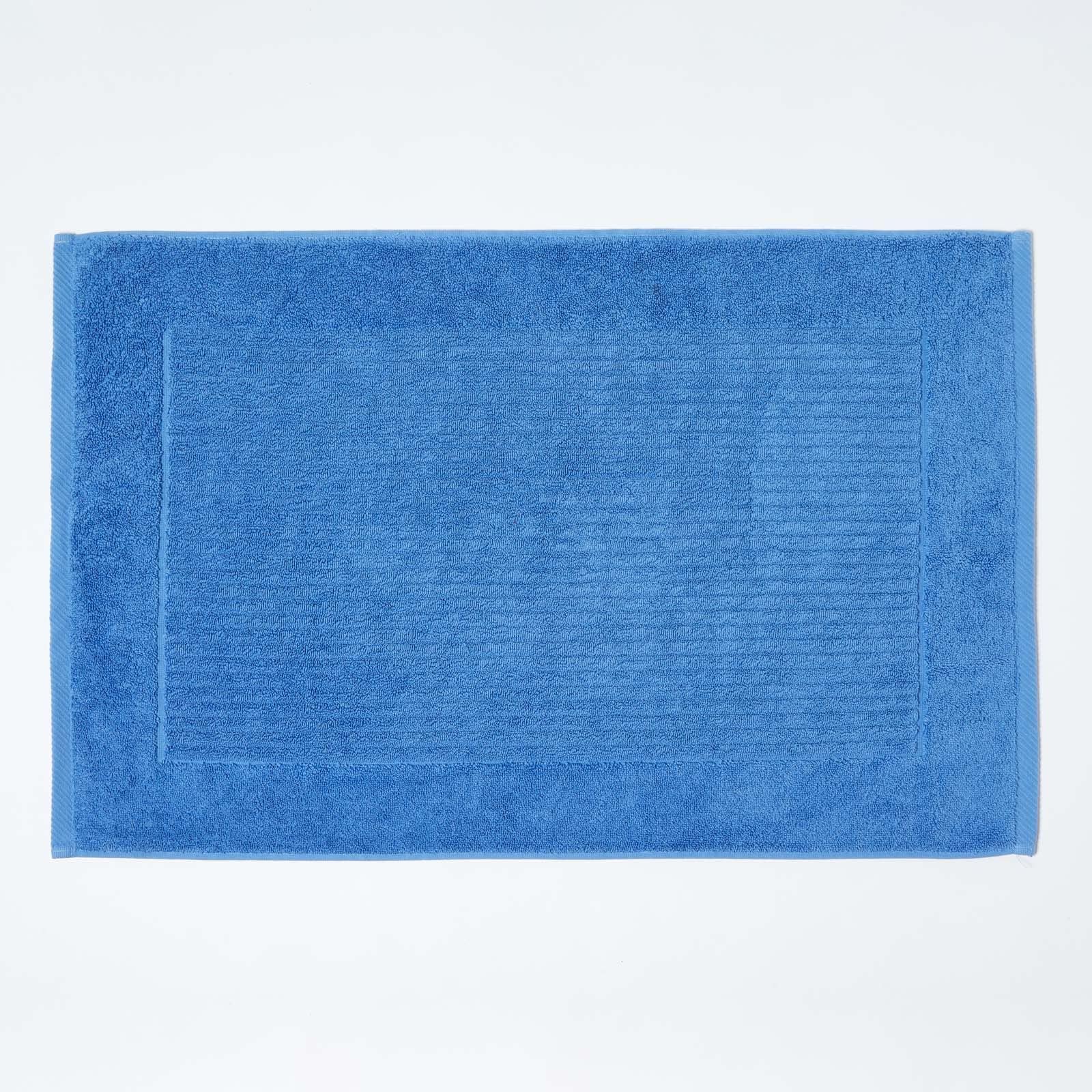 HOMESCAPES Imperial Plain Cobalt Blue Bath Mat 50 x 80 cm - Super Soft Bathroom Mat - 100% Turkish Cotton Shower Mat
