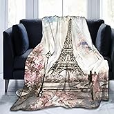 Paris Romantic Landscape Blanket, Soft Blankets Flannel Bed Throw Cozy Lightweight Plush Gifts for Women Girls Sofa Couch Bedroom Living Rooms Warm All Season, Home Decor, 60"x50"