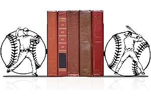 Cool Baseball-Themed Metal Bookends, Modern Steel Silhouette Bookends for Baseball Decor, Home Office Desk Decorative Bookend