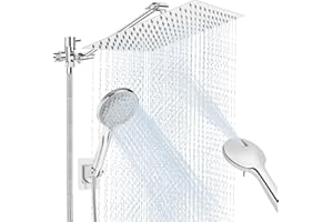 Anysig 10" rain shower head with handheld spray, rainfall shower head with 11" Adjustable Extension Arm, 5 Settings Handheld, Includes Holder/Hose,Built-in Power Wash, Dual Rainfall Shower Head, Chrom