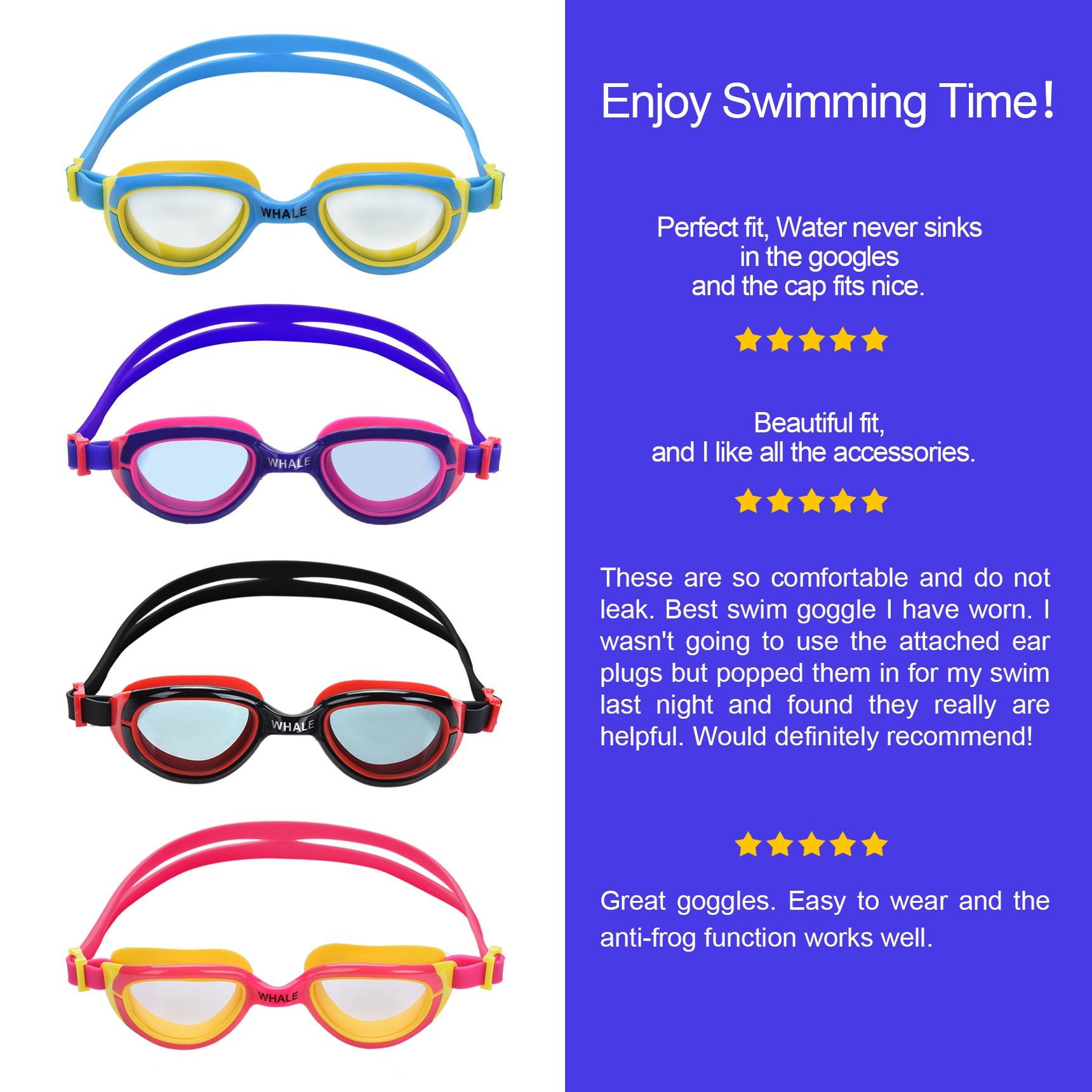 Swimming Cap for Kids Set with Swim Goggles Ear Plugs Nose Clips Training Laps Gear for Youth Teens Children Boys Girls