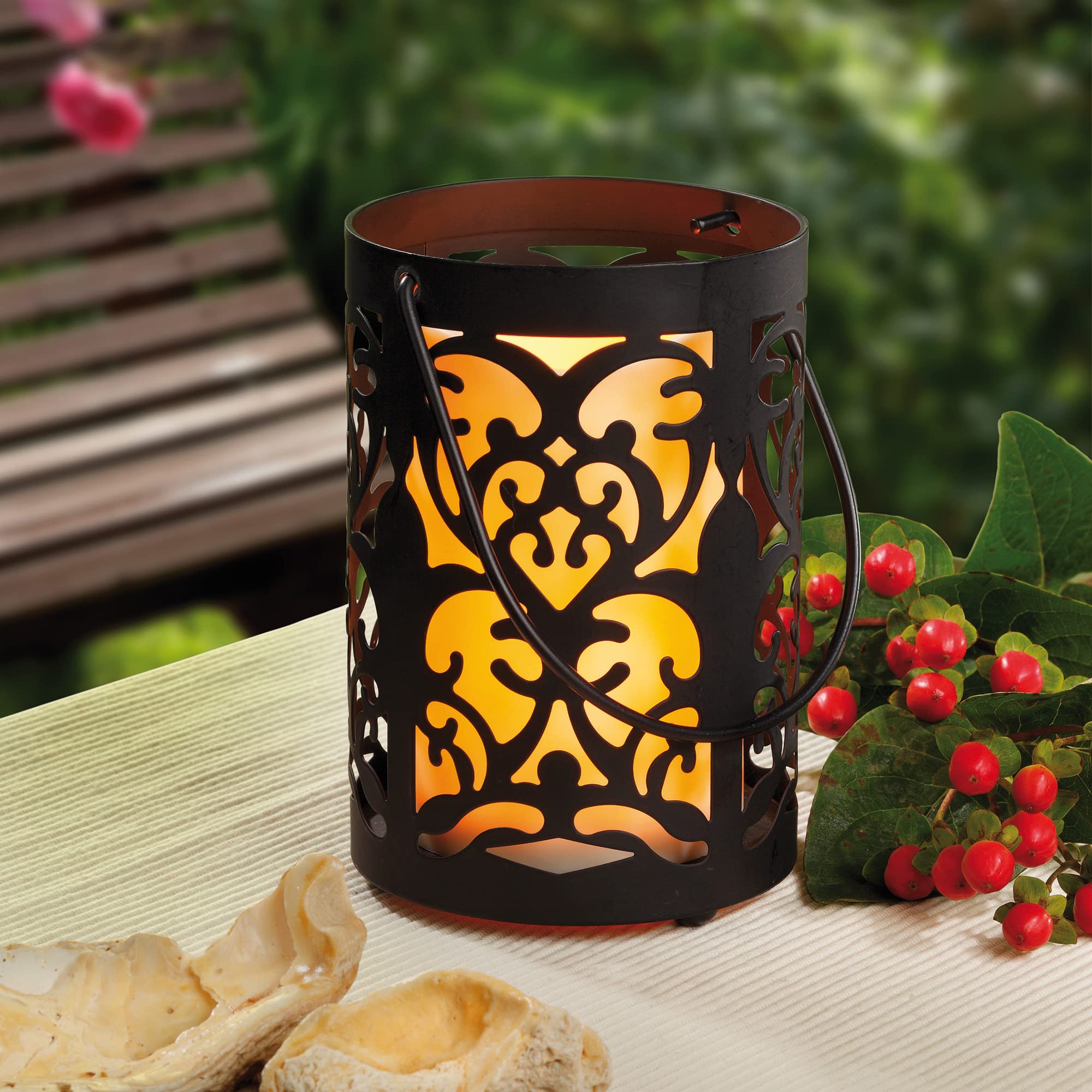 Hellum 300277 Lantern Decorative Ornament Metal with LED Candle Yellow Lantern Candle Holder