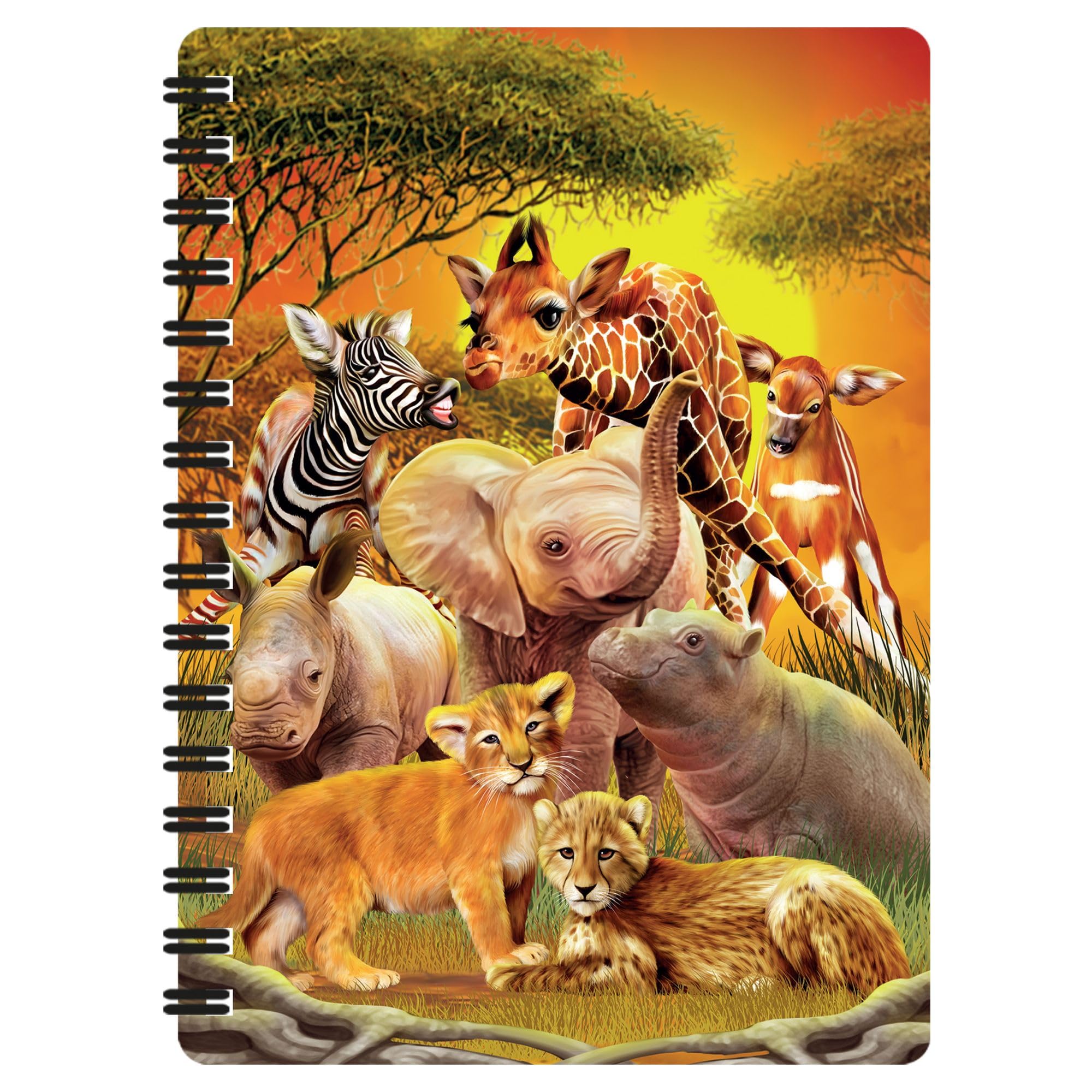 3D LiveLife Jotter - Kissing Cousins from Deluxebase. Lenticular 3D Safari A6 Spiral Notebook with plain recycled paper pages. Artwork licensed from renowned artist Michael Searle