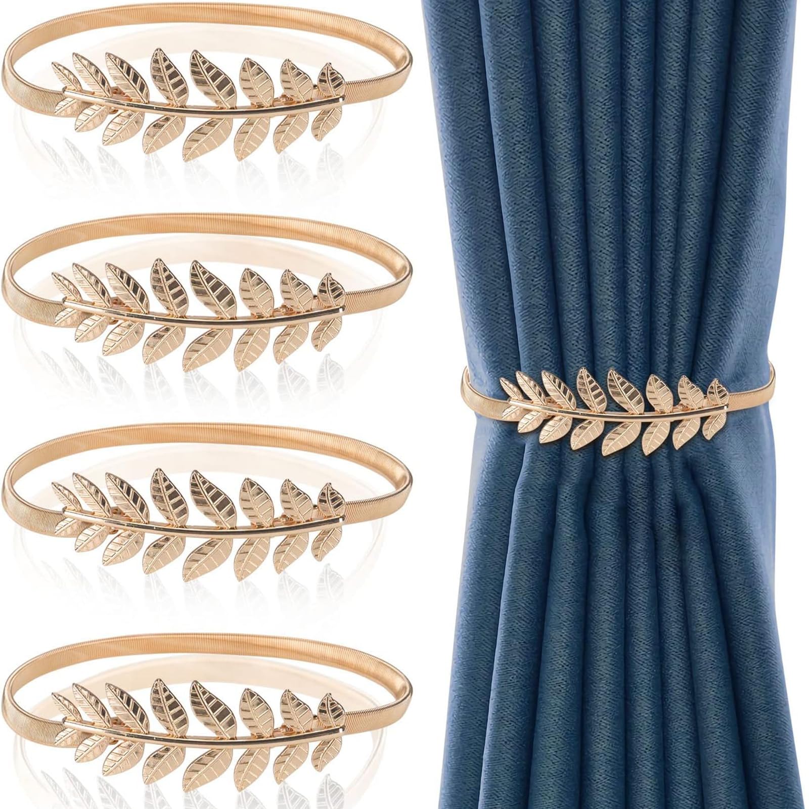 FYSL Curtain Tiebacks 4 Pcs Gold Tie Backs for Curtains Metal Leaves Curtain Tie Backs Curtain Holdbacks for Home, Outdoor Curtain Decoration