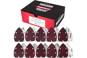 ProductionShop Premium 5-Hole Pattern Mouse Detail Sander Sandpaper Sheets, 50 Disc Variety Pack, Grits 40, 80, 100, 120, 180, 220, 320, 400, 600, 800 - Hook & Loop Disc Pads - Woodworking Furniture