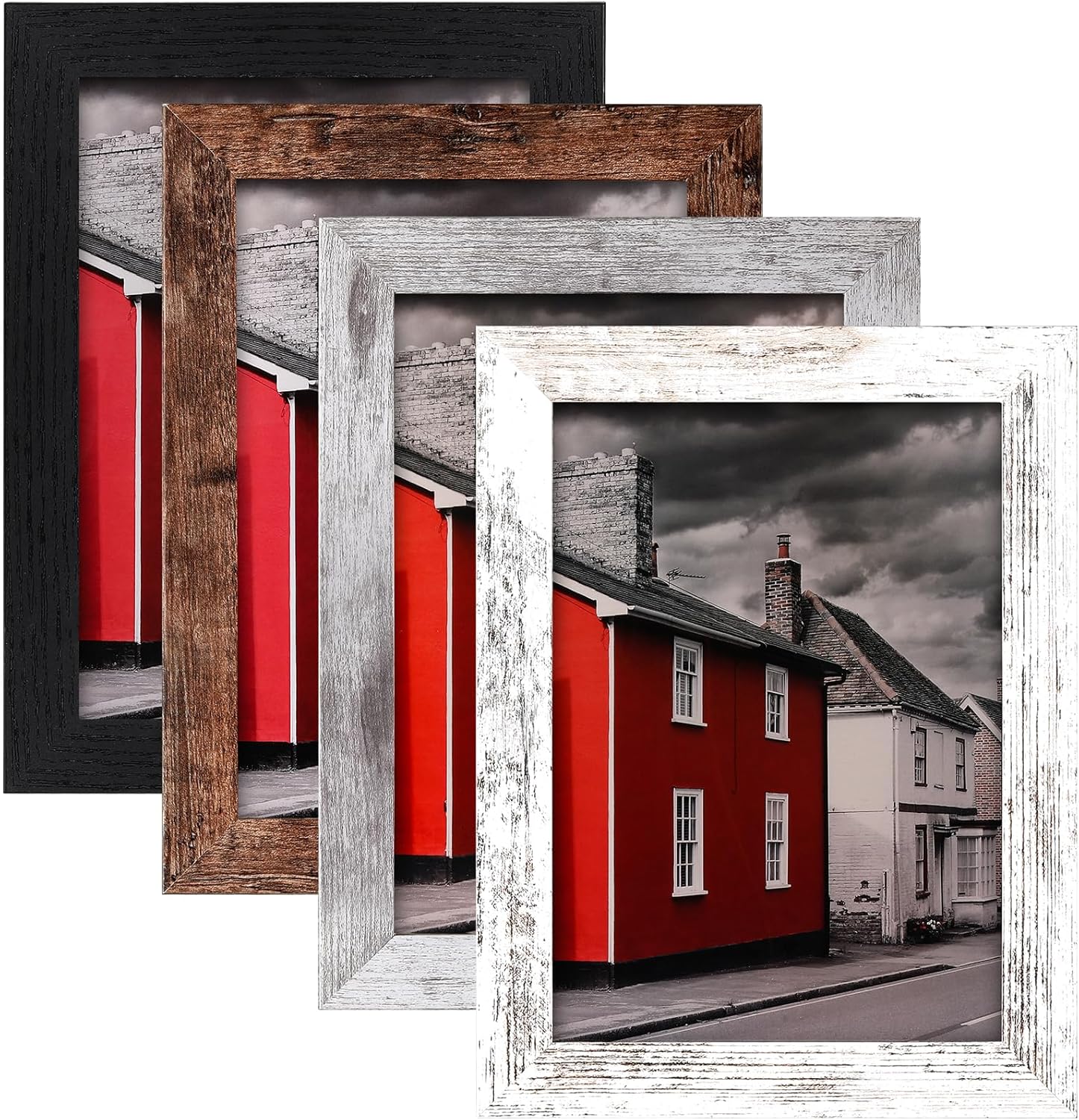 Photo Albums, Frames & Accessories - LANDNEOO 5x7 Picture Frame Set of 4, Wood Farmhouse Style Frames, Display Pictures 5x7 with Mat or 4x6 Without Mat for Wall Mounting or Table Top Display, Multicolour