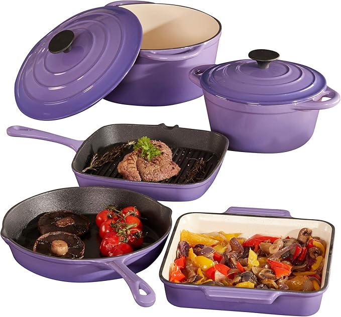 Cooks Professional 5 Piece Purple Cast Iron Set with Lids, Casserole