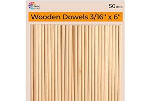 JUFAY Wooden Dowel Rods 6 inch - 3/16 Hardwood Dowels Wood - Craft Dowels for Woodworking Project 50 pcs - for Model Building Games Kids Crafts Handmade Gifts Home Decor (3/16)…