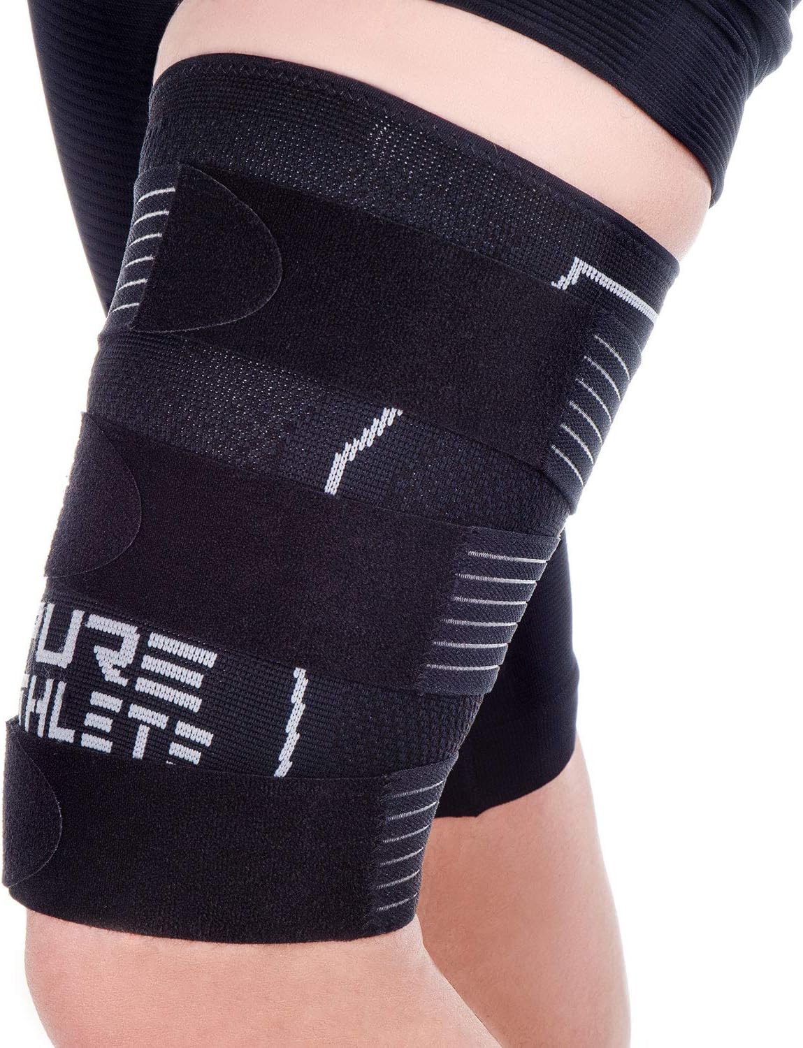 Thigh Compression Sleeve – Adjustable Straps Quad Wrap Support Brace, Hamstring Upper Leg (1 Sleeve - Black, Small): Sports & Outdoors