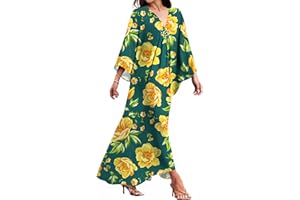 MAKABO Kaftan Dresses for Women Caftans Moo Moos V Neck Beach Swimsuit Cover Up Boho Hawaii Maxi Dress