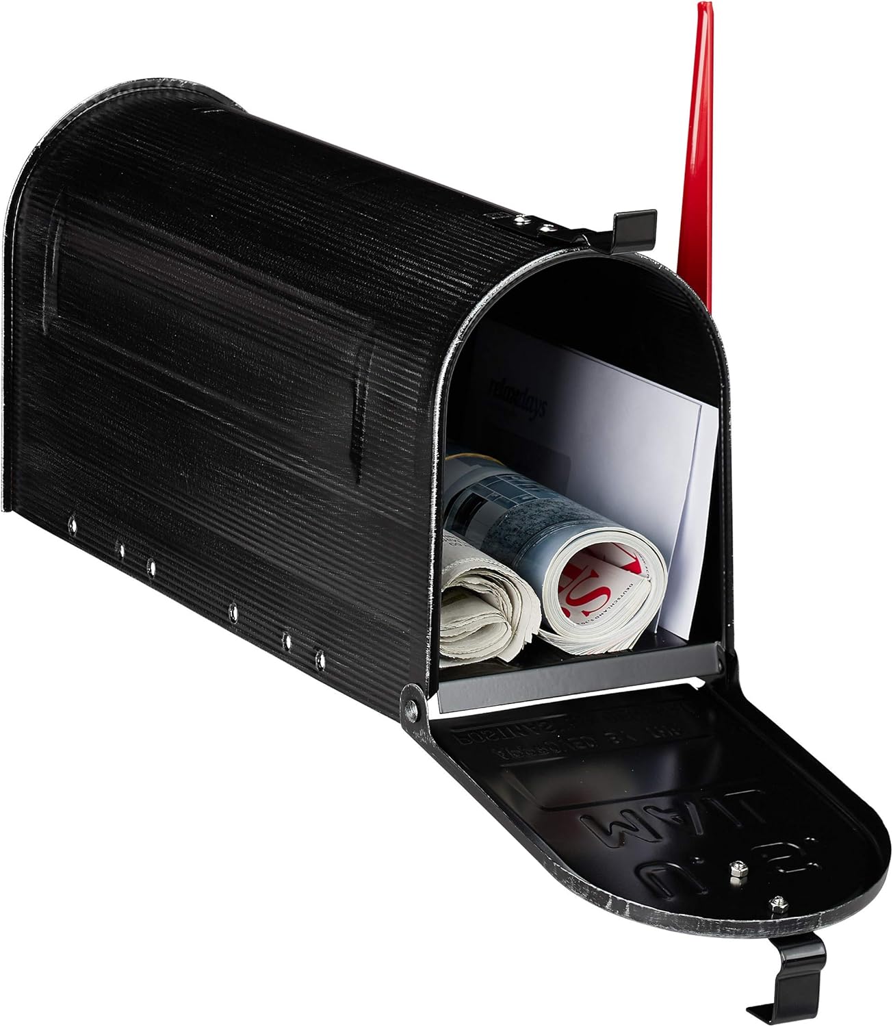 Relaxdays US Mailbox, Vintage, American Letterbox Post, Large, HxWxD: 25x19x52.5 cm, Red Flag, Steel, Black