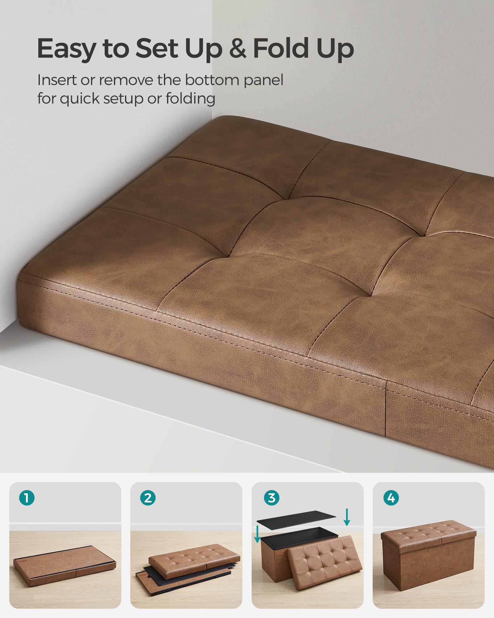 SONGMICS MAZIE Collection - 30 Inches Storage Ottoman Bench with Flipping Lid, Storage Chest Footstool, Load 660 lb, for Entryway, Living Room, Bedroom, Synthetic Leather, Coffee Brown ULSF045K01