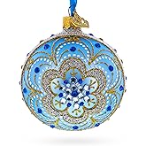 Baroque Filigree with Gemstones on Blue Glass Ball Christmas Ornament 3.25 Inches