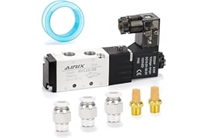 AIRIX 4V110-06 Pneumatic Solenoid Valve DC24V, 2 Position 5 Way, 1/8" NPT, Pilot-Operated Single Coil, Fast Response Electric Air Valve with Junction Box & Quick Connect Fittings