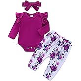 Bibimom Infant Girl Clothes Long Sleeve Ruffle Bodysuit Floral Pants Bow Headband Sets Fall Winter Spring Outfits