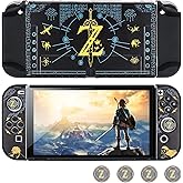 DLseego Switch OLED Protective Case Dockable Hard Shell Black Shockproof Cover Joy Con Skin with 4PCS Thumb Grips Caps Design for Switch OLED New Model