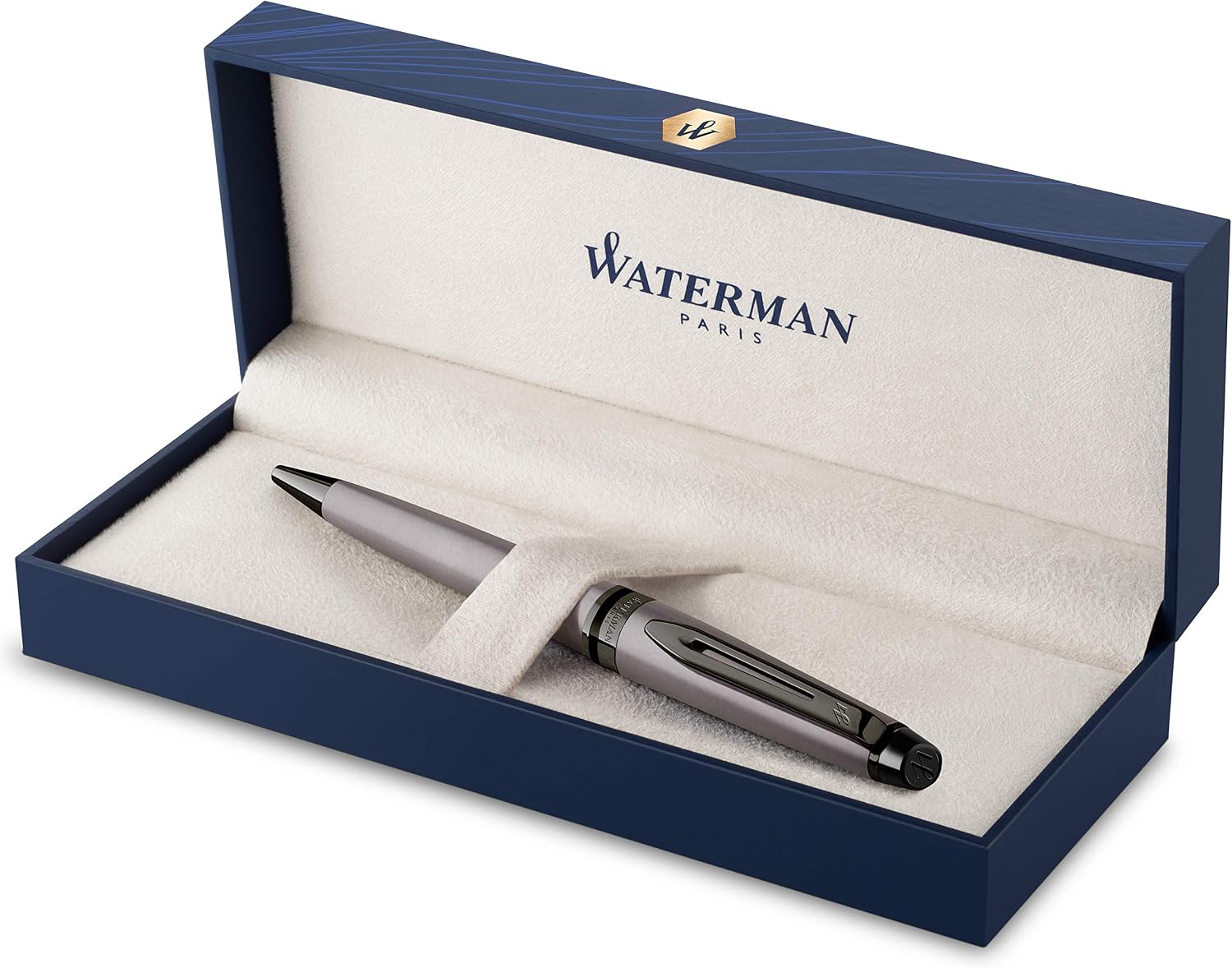 Waterman Expert Ballpoint Pen | Metallic Silver Lacquer with Ruthenium Trim | Medium Point | Blue Ink | With Gift Box