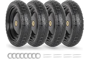 GICOOL 4.00-6 Flat-free Solid Tire and Wheel Replacement, 13" Wheelbarrow Tires with 5/8" Axle Bore Hole, 2.2" Offset Hub for Wheelbarrow Garden Wagon Trolley Dolly (4-pcs)
