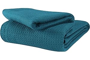 Glamburg 100% Cotton Thermal Blanket, Breathable Waffle Blanket, Twin Size, All Season, Teal