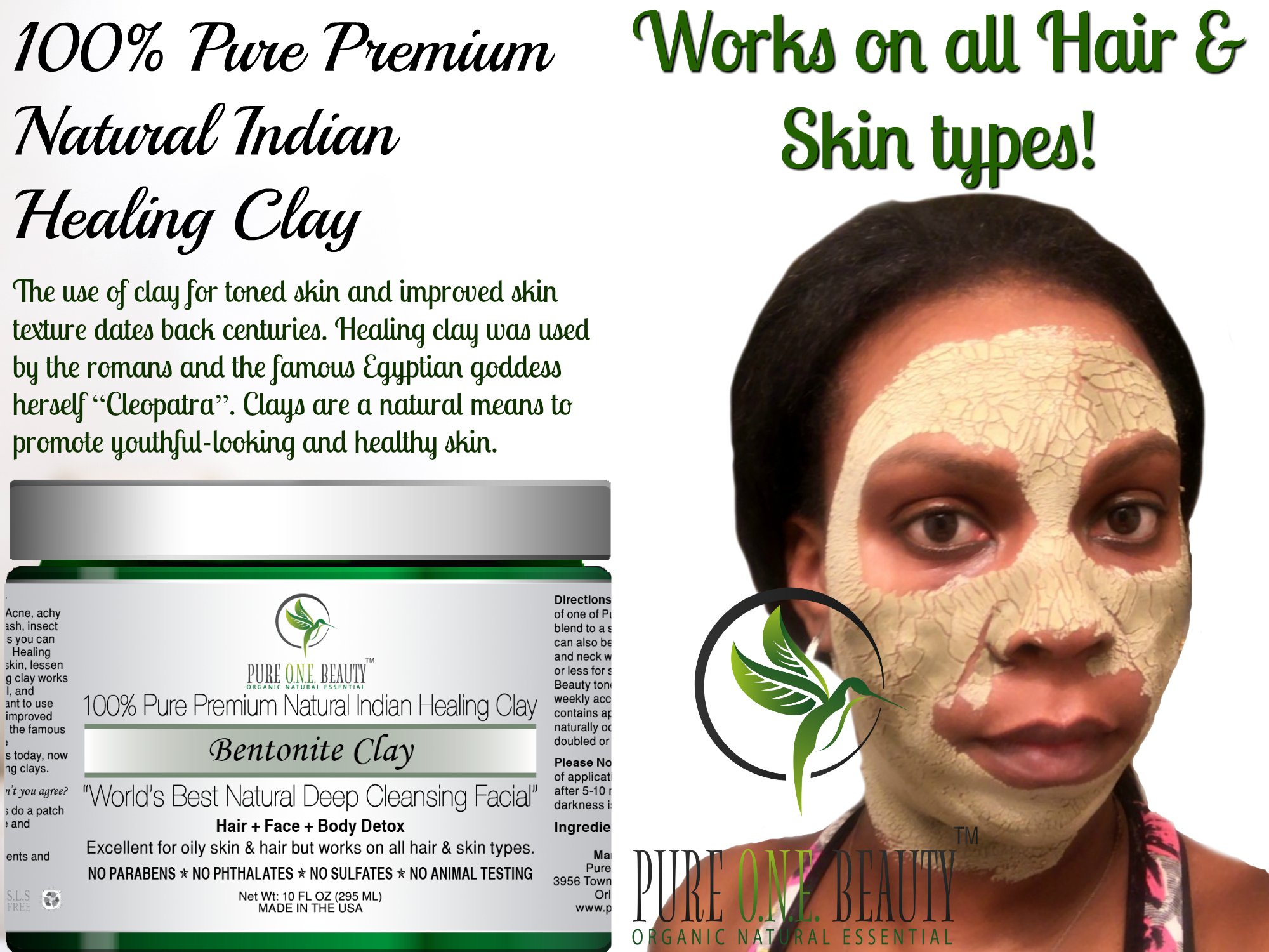 100% Pure Premium Natural Indian Healing Clay; Bentonite Clay: World’s Best Natural Deep Cleansing Facial