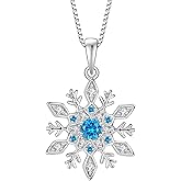 Inpasne Women Snowflake Necklace 925 Sterling Silver Snowflake Pendant Necklace Birthstone Jewelry Christmas Gifts for Her