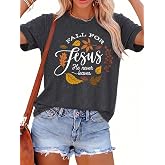 Fall Graphic Shirts for Women Faith Christian T-Shirt Vintage Autumn Thanksgiving Tops Retro Crew Neck Casual Tee