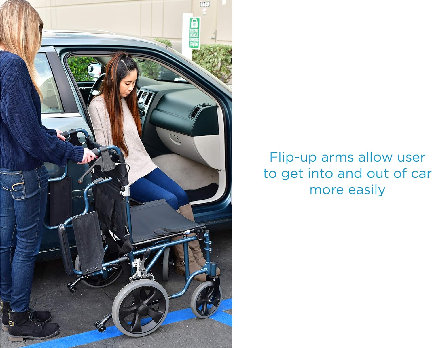 NOVA Bariatric Transport Chair with Locking Hand Brakes, Heavy Duty and Extra Wide Wheelchair with Removable & Flip Up Arms for Easy Transfer, Anti-Tippers Included, 400 lb. Weight Capacity, Blue: Health & Personal Care