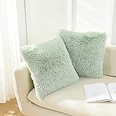 NordECO HOME Luxury Spring Throw Pillow Covers Soft Faux Fur Fleece Cushion Cover Pillowcase Decorative Pillows Covers for Gift, No Pillow Insert, Sage Green,2 Pack (18 x 18-Inch, S-sage Green)