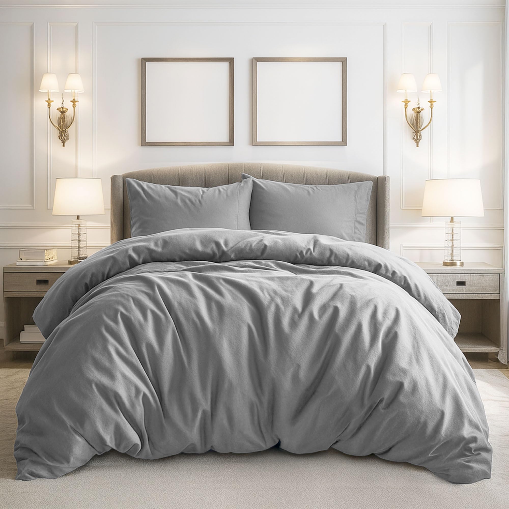 Photo 1 of Pure Bedding Duvet Cover King Size - 3 Pieces Extra Soft Bedding Set, Includes 1 Duvet Cover 104x90 Inches with Zipper Closure & 2 Pillow Shams, Comforter Not Included, Light Grey