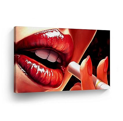 Beautiful Sexy Brunette Girl With Bright Makeup Red Lips Smoking
