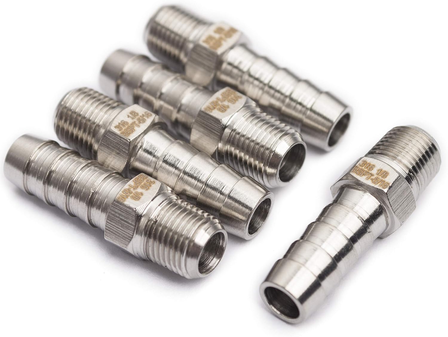LTWFITTING Stainless Steel 316 Barbed Fitting Connector 1/8" Male BSPT x 5/16"(8mm) Hose Barb Fuel Gas Water (Pack of 5)