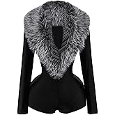WDIRARA Women's Faux Fur Deep V Neck Long Sleeve Romper Fuzzy Bodycon Shorts Jumpsuit Rave Party