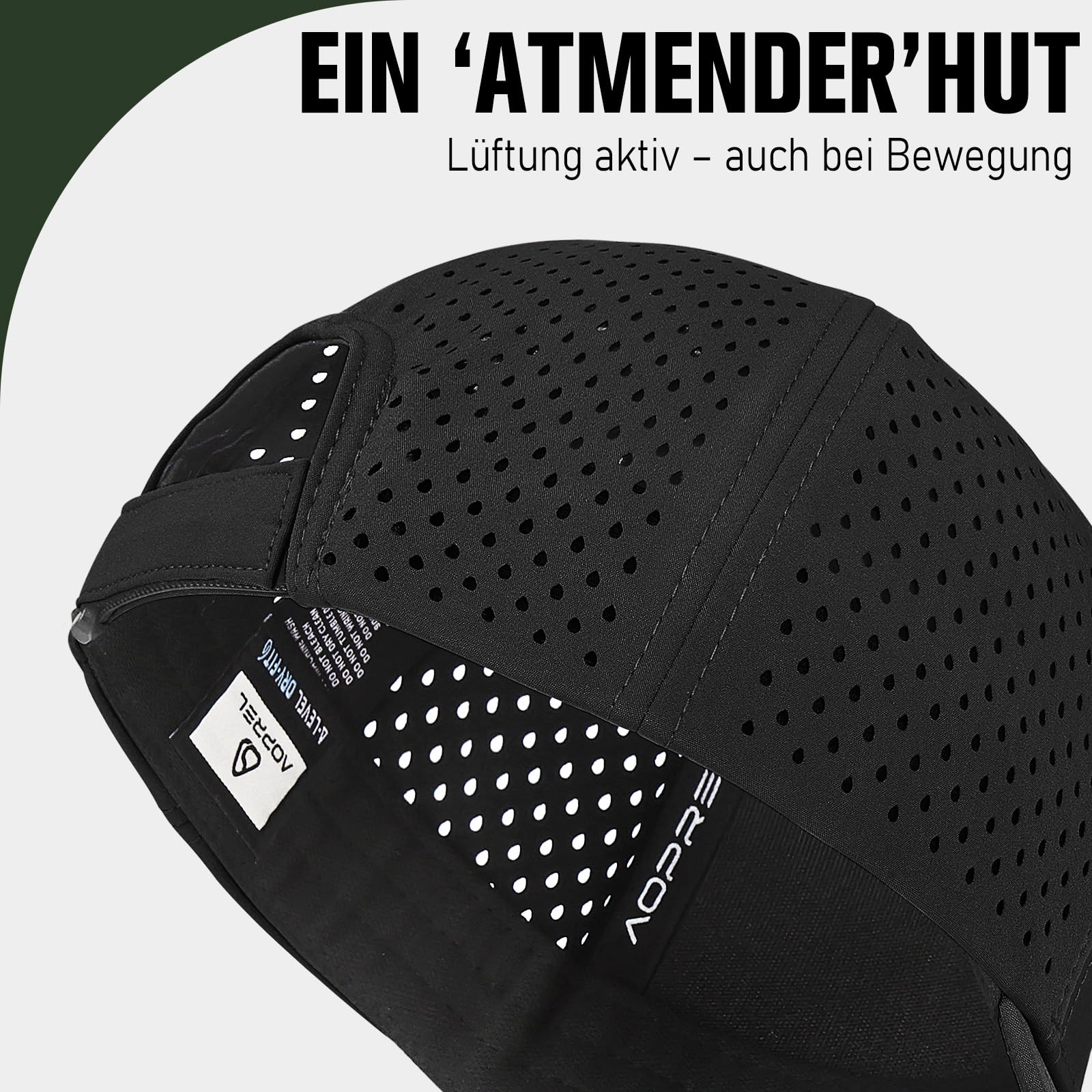 AOPREL Baseball Cap Herren Damen, Wasserdicht Basecap, Atmungsaktivem UV-Schutz Baseball Kappe für Outdoor-Aktivitäten, Golf, Tennis (DE/NL/SE/PL, Alphanumerisch, Einheitsgröße, Schwarz) 3