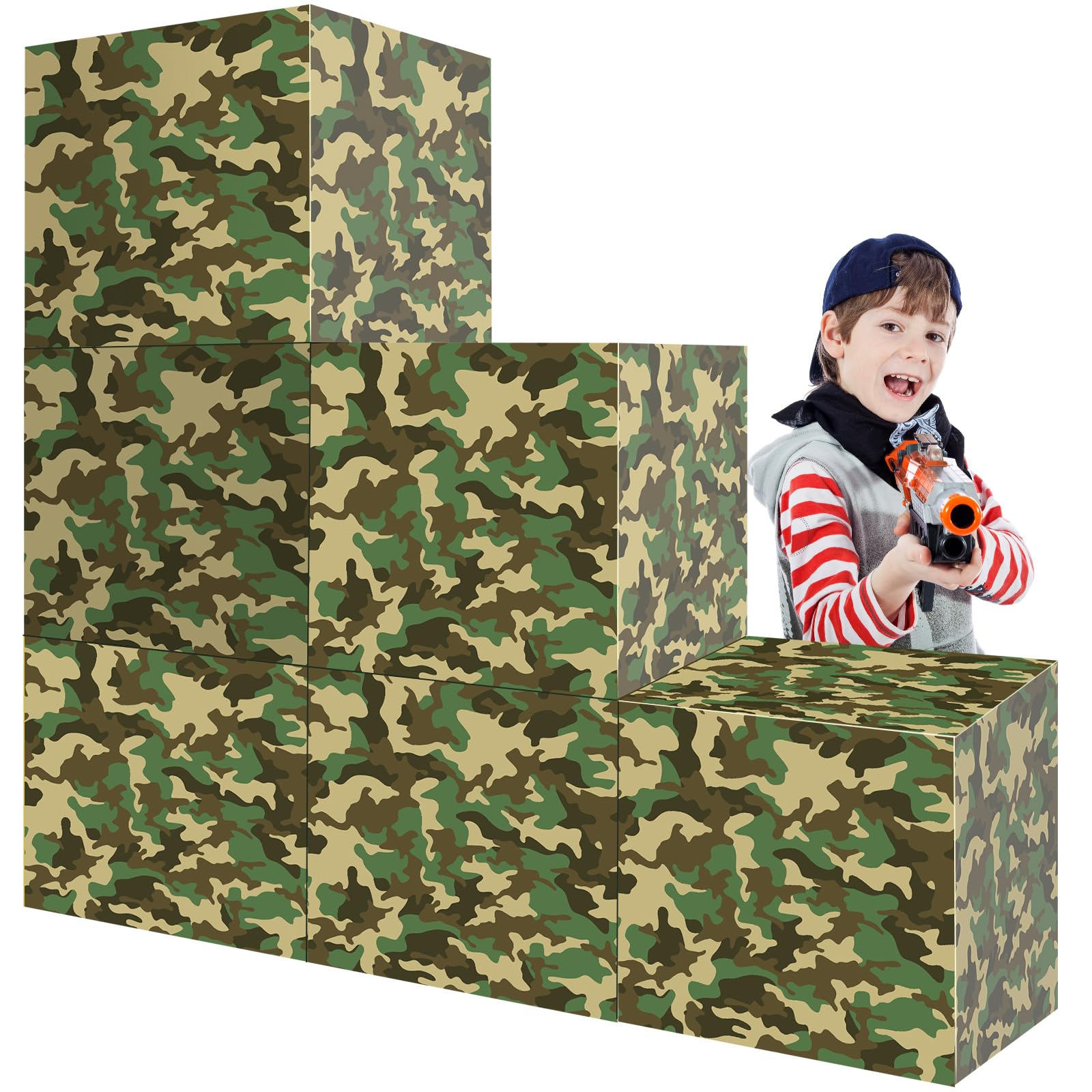 Photo 1 of Fjoron 6 PCS Camo Boxes Decor Camo Birthday Party Decor Box Camouflage Photo Booth Props for Military Party Jungle Party Boys Birthday Party Decor Supplies