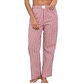 Viakeo Womens Pajama Pants Cotton Plaid Lounge Pants Y2K Pj Bottoms Drawstring Sleepwear With Pockets S-3XL