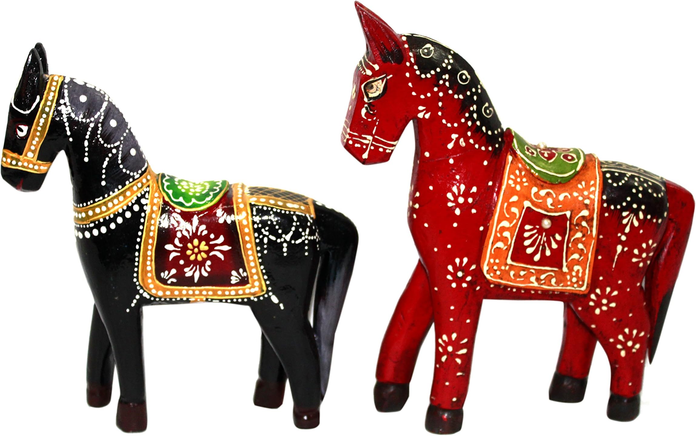 The ethnic story Wooden Painted Set of Two Horse Showpiece Rajasthan Handicrafts