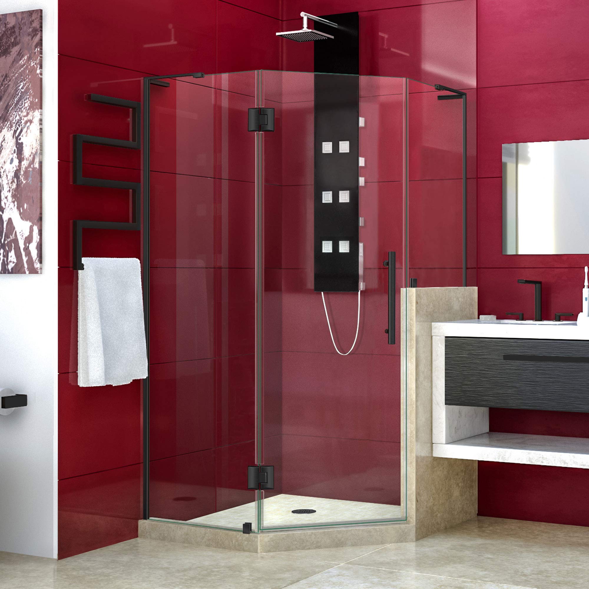 DreamLine Prism Plus 40 in. x 72 in. Frameless Neo-Angle Hinged Shower Enclosure with Half Panel in 