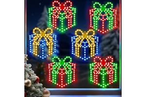 ElectricWise 6 Pack 10'' Christmas Window Lights, 354 LEDs Hi Vibrant Twinkling Lighted Gift Boxes, Waterproof Plug in Christmas Window Silhouette Light Present Decoration for Door Wall, Xmas Decor