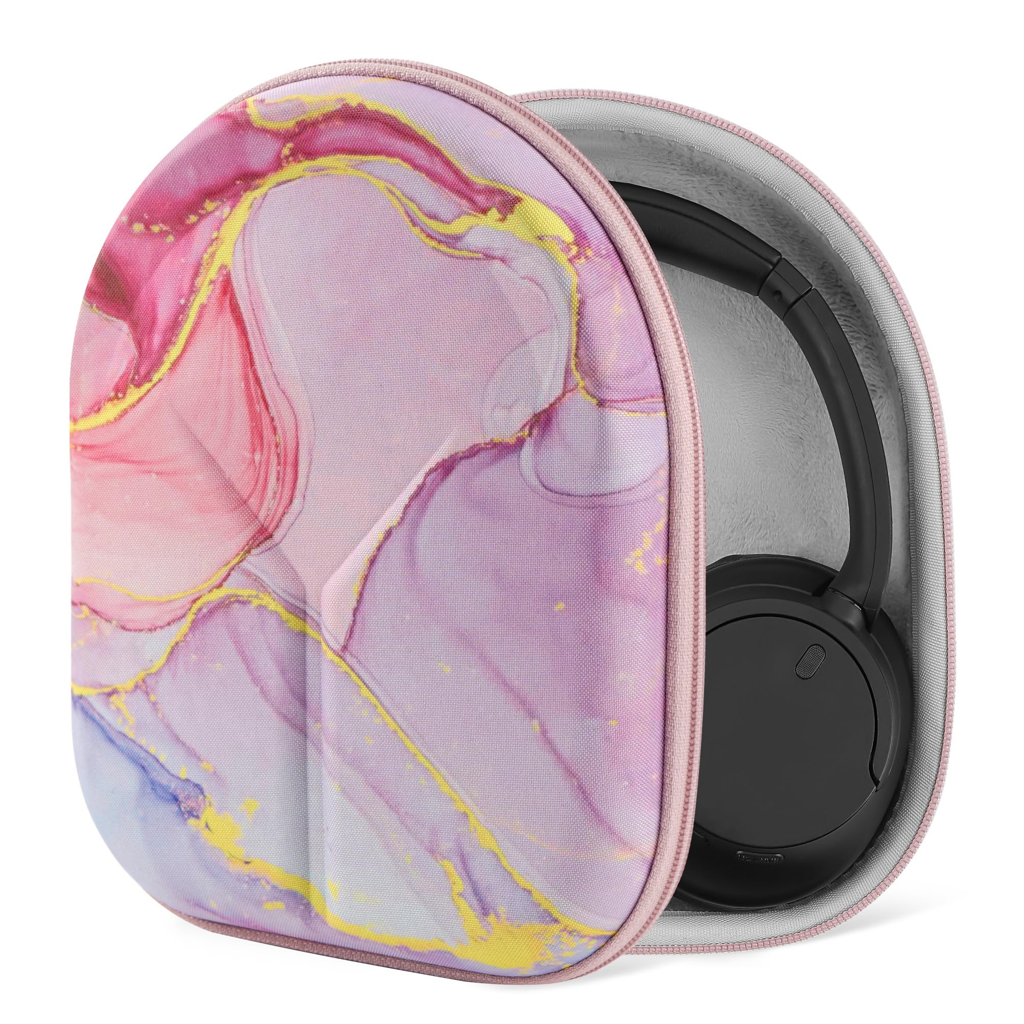 Geekria NOVA Headphones Case Compatible with Sony WH-1000XM5/1000XM4/1000XM3/XB920N, Replacement Hard Shell Travel Carrying Bag with Cable Storage (Pink Marble)