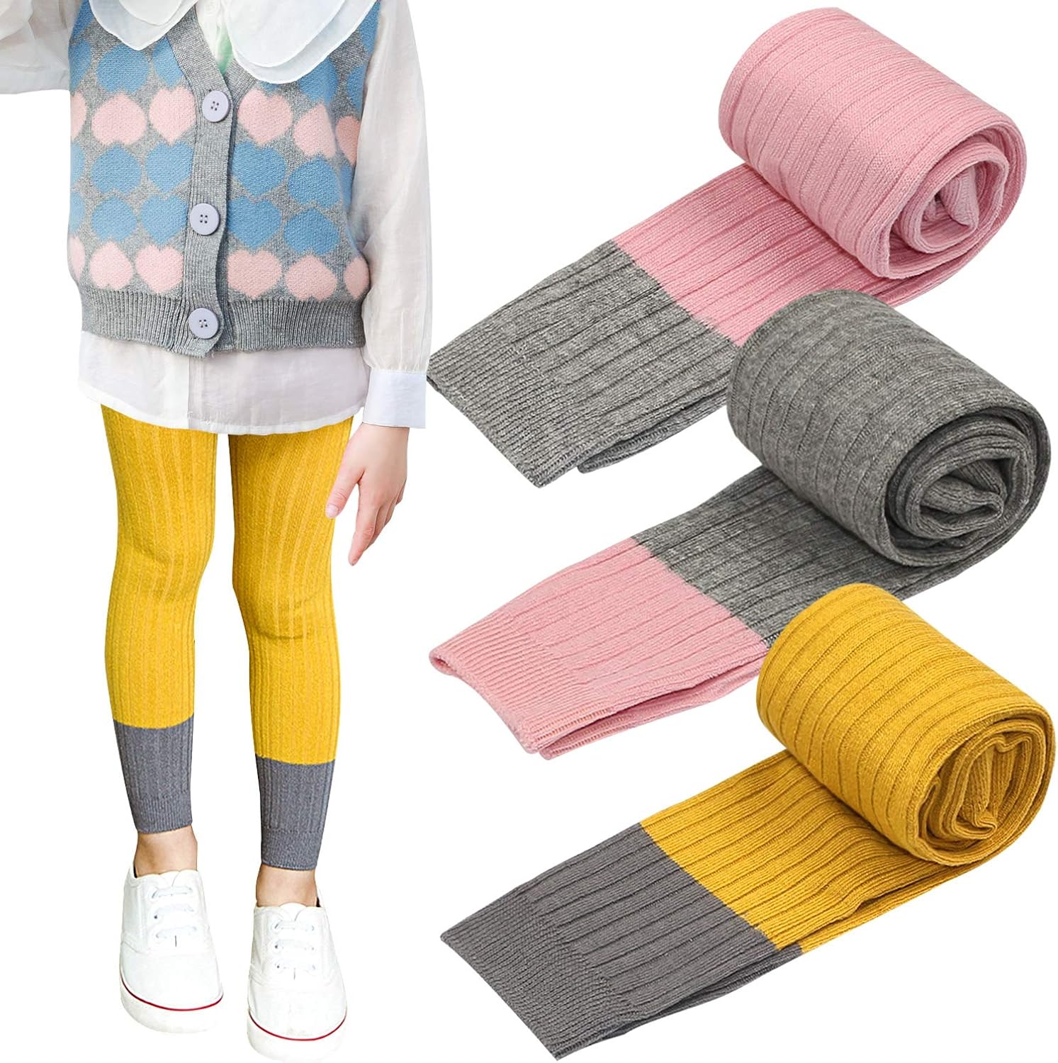 BOOPH 3 Pack Baby Girls Legging Pant Footless Knit Tight Pantyhose Stocking: Clothing
