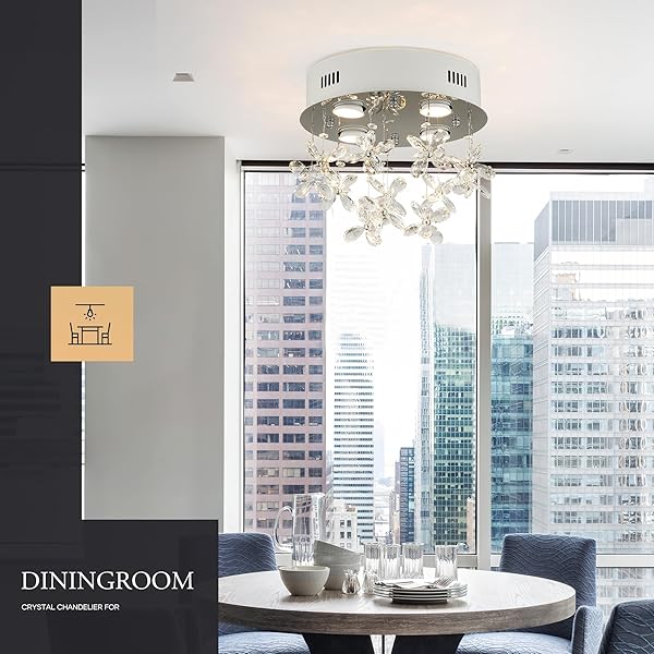 AOL FURIN 4-LIGHTS MODERN CHANDELIER K9 CRYSTAL LIGHTING FIXTURE,11.8 INCH ROUND SILVER STAINLESS STEEL FLUSH MOUNT CEILING LIGHTS FOR BEDROOM FOYER HALLWAY DINING ROOM,GU10 BULBS INCLUDE