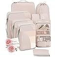 10 Set/8 Set Packing Cubes for Travel, Gifts for Women Mom,Anti-Tearing Suitcase Organizer for Luggage with Shoe & Hanging Toiletry Bag,OlarHike Vacation Essentials & Accessories for Cruise Ship,Cream