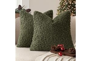 Foindtower 2 Pieces 18x18 Inch Olive Green, Faux Fur Throw Pillow Cover Accent Sherpa Furry Pillow Covers Fuzzy Soft Pillowcases Cozy Sheepskin Decorative Fleece Cushion Case for Bed Couch Living Room
