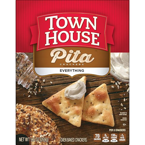 TOWN HOUSE PITA OVEN BAKED CRACKERS, PARTY SNACKS, EVERYTHING FLAVOR, 9.5OZ BOX (1 BOX)