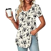 POPYOUNG Summer Womens Tunic Tops Loose Fit dressy Casual Short Sleeve Shirts to wear with Leggings