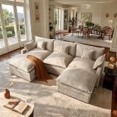 108" U Shaped Cloud Couch Modular Sectional Sofa with Movable Ottomans | Oatmeal,Oversized 5-Seater,Deep Seat,Chenille Fabric,with Throw Pillows,for Movie Nights Living Room Apartment