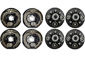 eCustomhitch 2-Pack Trailer Brake Backing Plates 12 in. (2LH 2RH) w/4 Hub/Drum Kit 8 Lug on 6.5 Fits Dexter, Lippert, Rockwell American Axles