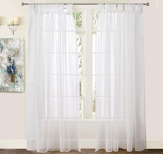 Amazon Com Driftaway Vintage Ruffle White Solid Sheer Curtain