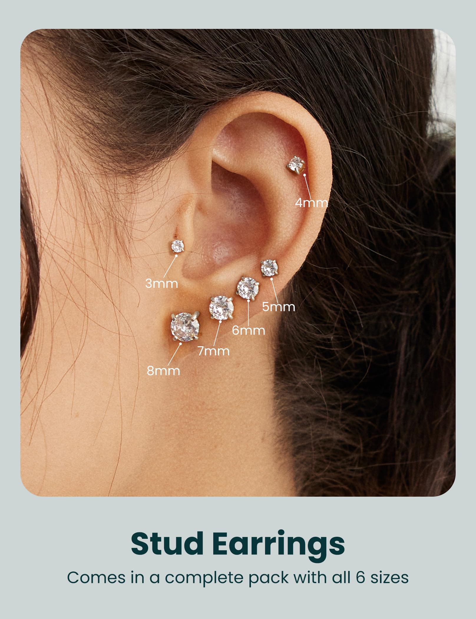 Wssxc 6 Pairs Hypoallergenic Cubic Zirconia Earrings Surgical Steel Flat Back Studs for Cartilage, Screw Back Fashion Jewelry