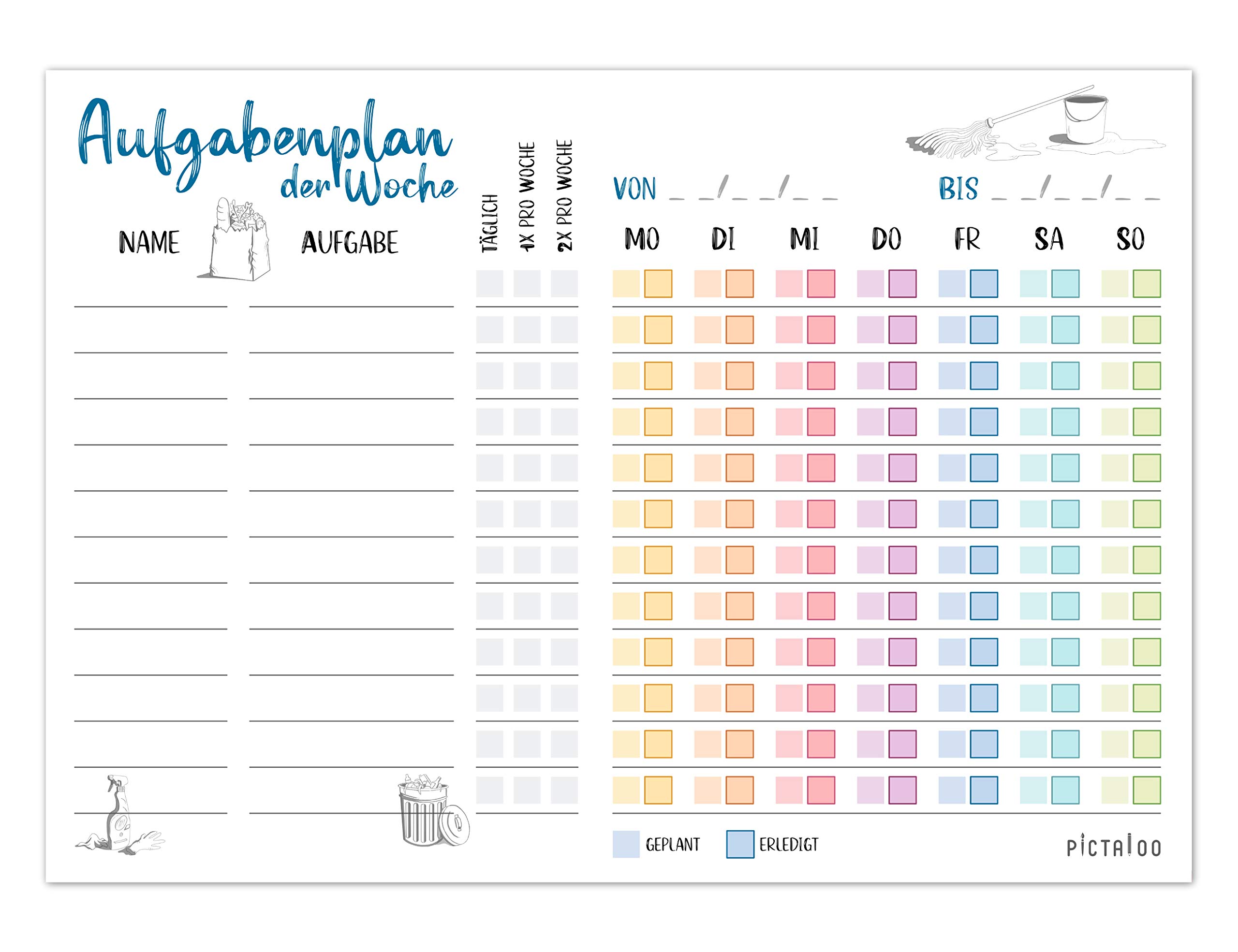 Family Household Planner with Tasks, Task Planner Children, Cleaning Plan for the Home, To Do List Pad with 50 Sheets, Weekly Planner A4, Checklist for WG Task Distribution (PB Magnetic)
